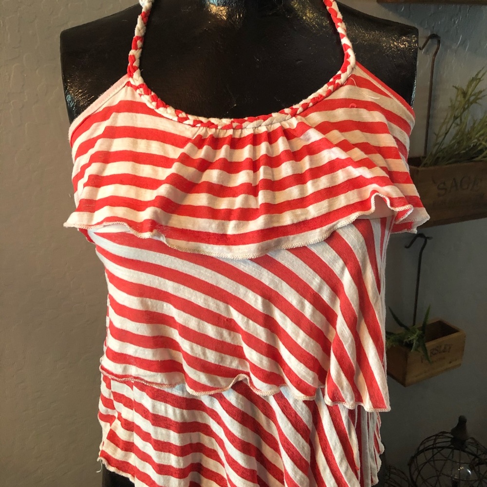 Orange and white ruffle tank top